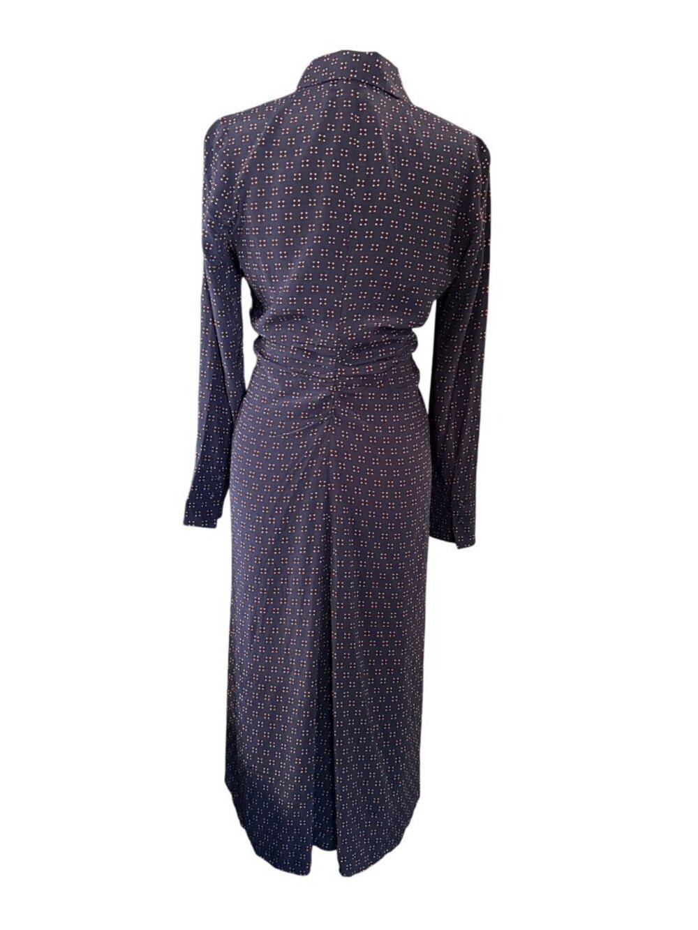 Madewell Ruched Midi Shirtdress~Size 0~Navy Foulard Easy Fit Print NWT L5 10 - Picture 4 of 9